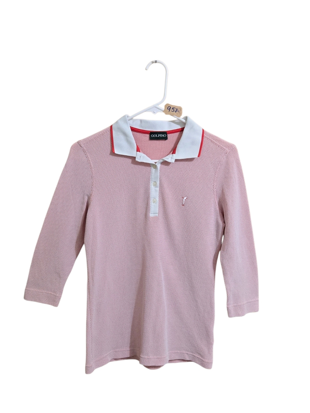 GOLFINO Women's Red 3/4 Long-Sleeve Polo with Contrast Collar